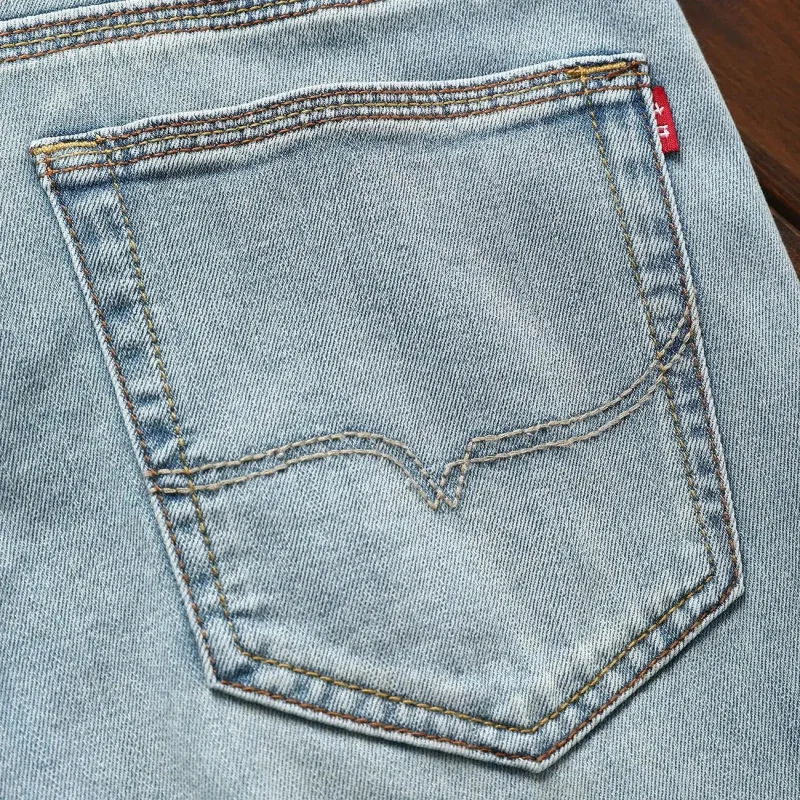 Light Blue Denim Jeans American Vintage Style For Men Slim Fit Straight Casual Versatile Stylish Youth Style Spring Summer Cloth