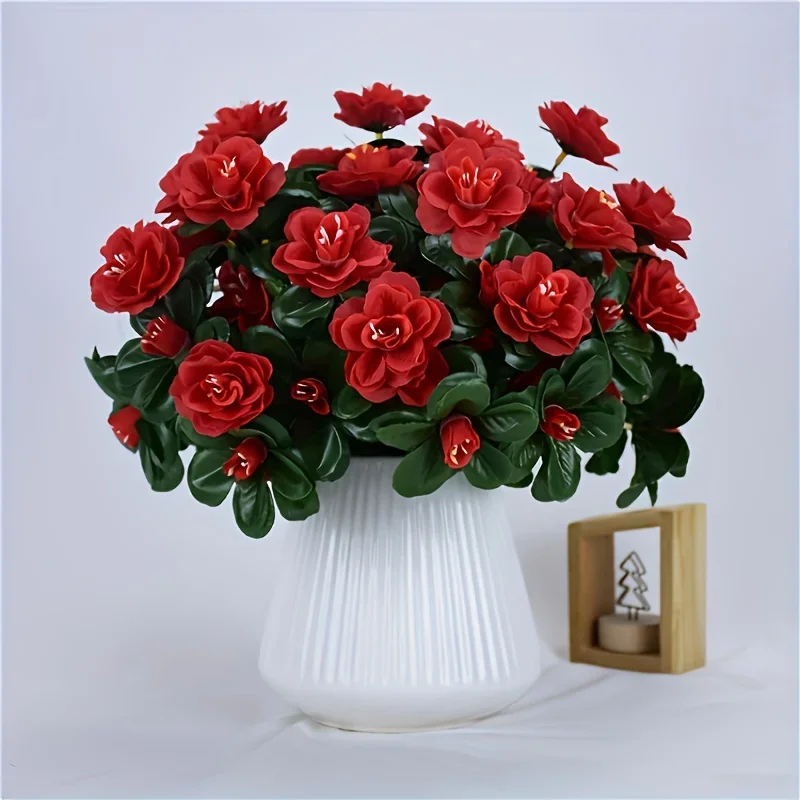Bouquet de fleurs artificielles yes2PSC, 21 têtes de rhododendrons simulés, rouge montagne, pour chambre à coucher, mariage, intérieur et extérieur