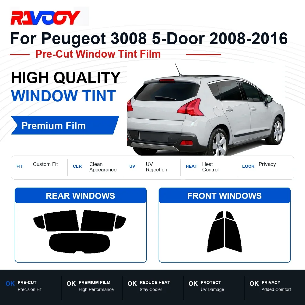 Premium Pre-Cut Window Tint For Peugeot 3008 5-Door 2008-2016 Front & Rear Windows UV Heat Rejection Privacy Film