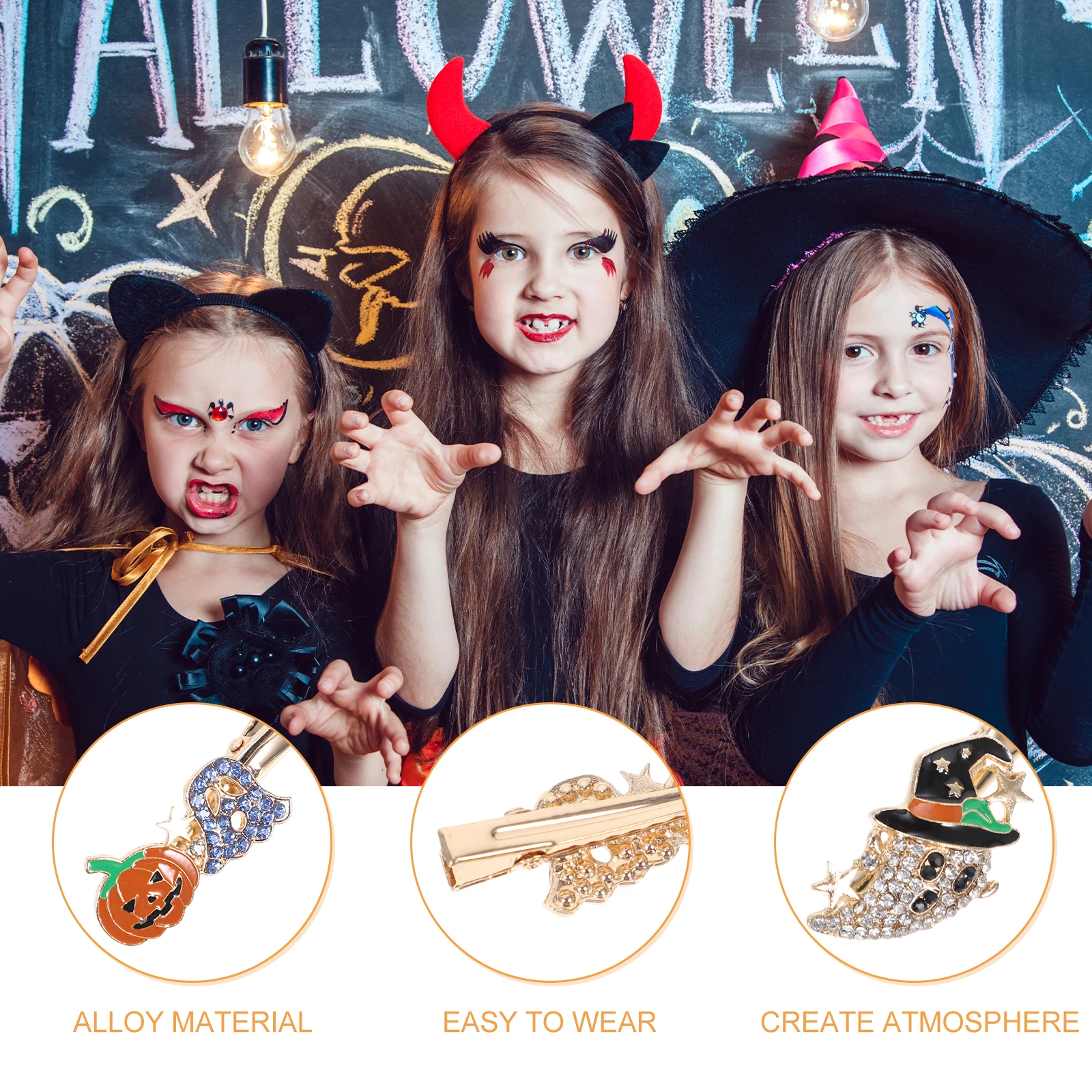 

2pcs Hair Clips Rhinestones Pumpkin Hair Clip Ghost Accessories Halloween Party Costume Proms Durable Material