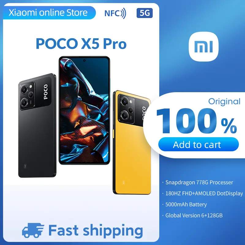 هاتف بوكو X5 Pro 5G، إصدار عالمي، 128GB/256GB، معالج Snapdragon 778g، شاشة AMOLED 120Hz، Flow Dotdisplay، كاميرا 108Mp، شحن 67W، NFC