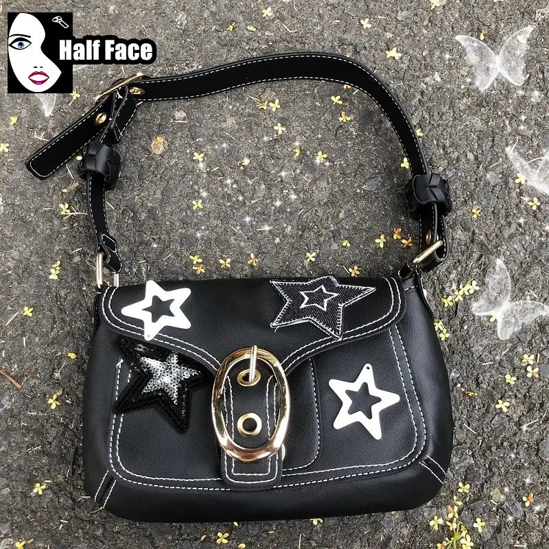 Y2K pikantne dziewczęce Harajuku damskie Gothic Punk NicheStar jedno ramię Lolita Mini opakowanie pod pachami torba na ramię Vintage Tote