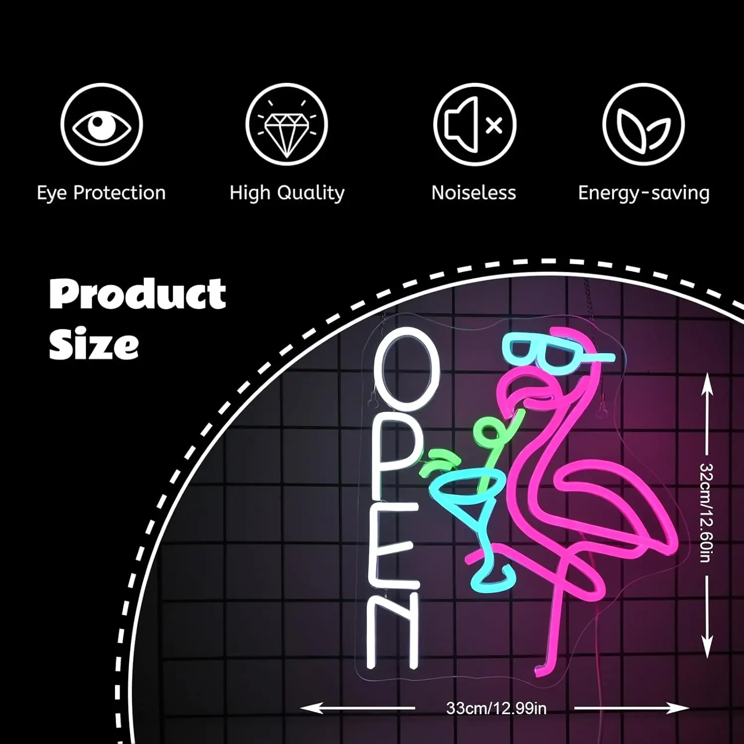 Flamingo Cocktail “OPEN” Neon Sign USB 5V Dimmable LED Neon Light for Bar Party Man Cave Summer Vibe Decor Business logo Sign