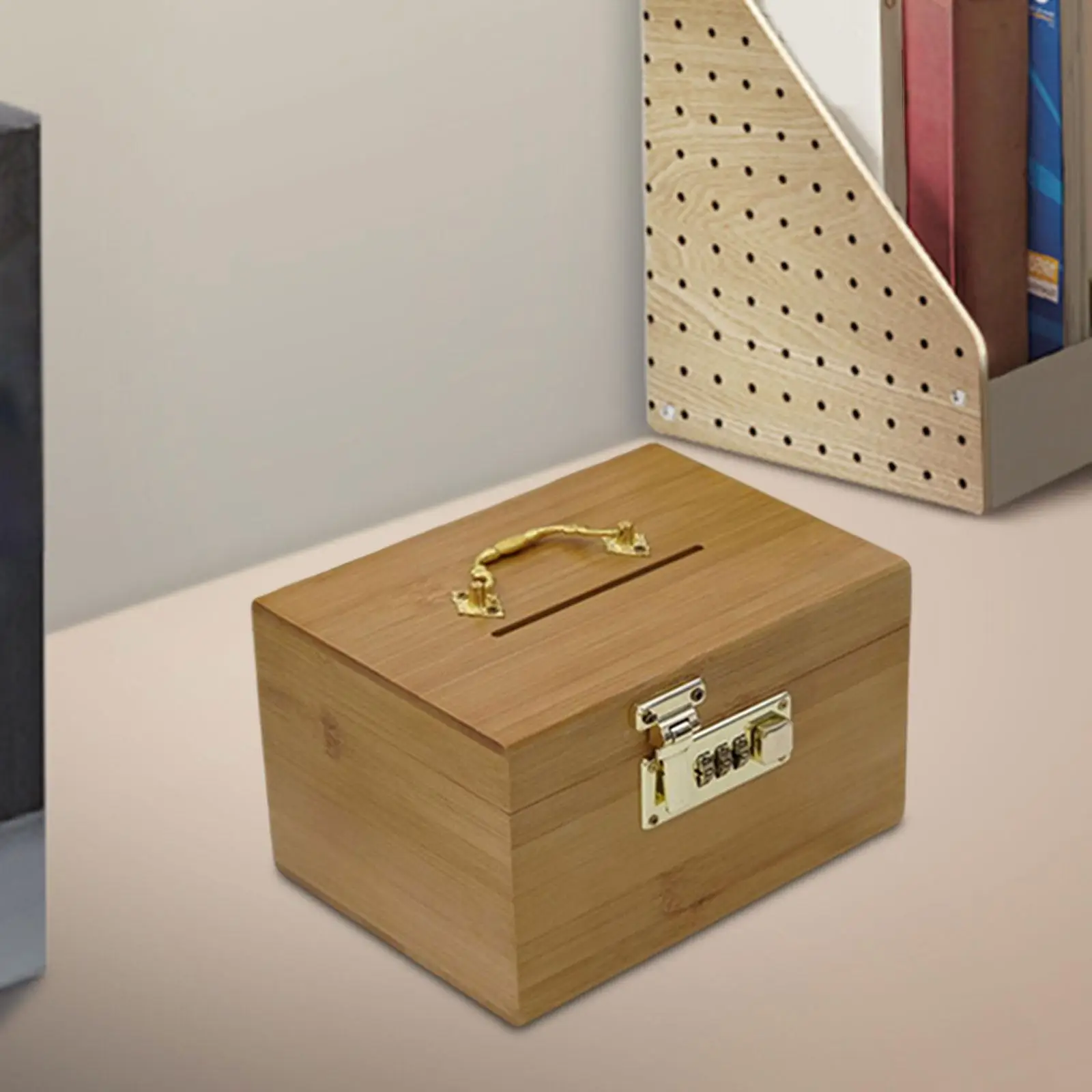 Wooden Money Box Savings Decorative Retro Antique Password Storage Box Jewelry Storage Case for Gift, 14.5X10X10CM