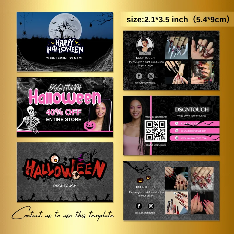 

Custom Size 9x5.4cm Halloween Business Cards for Nail Salon Dual Sided Glossy Lamination Dark Blue Witch Theme OEM/ODM Welcome