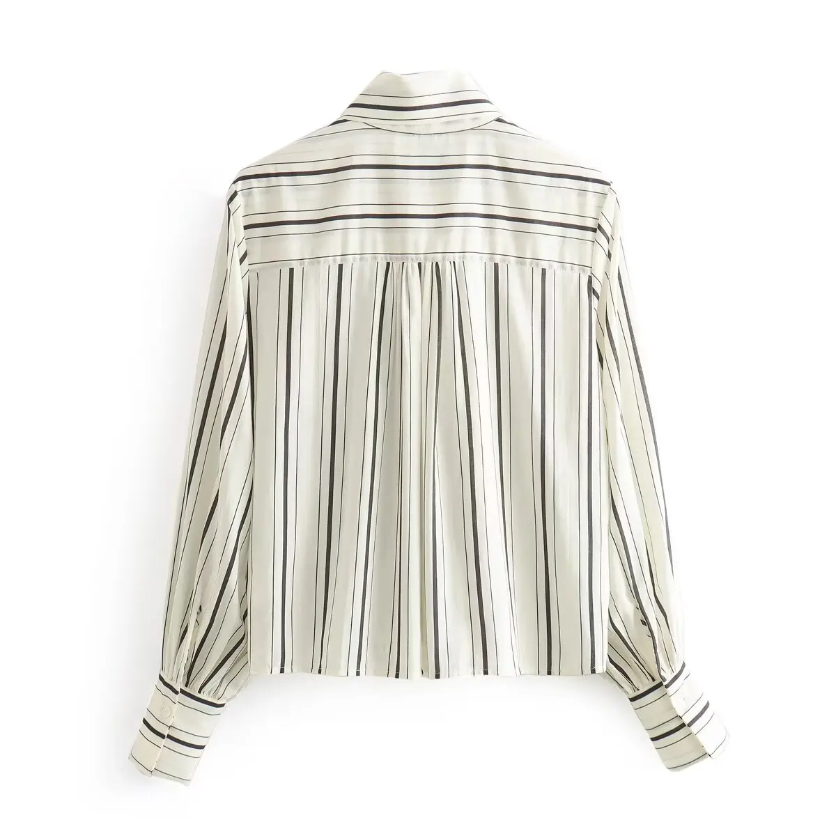 TRAF Women 2024 Autumn and Winter New Fashion Bow Ornaments Casual Striped Long Sleeve Shirt All-match Button Top Blouses Mujer