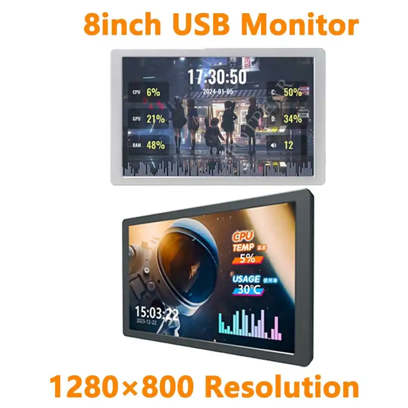 8inch 1280x800 LCD Computer PC Monitor Display Secondary Screen TypeC USB CPU RAM