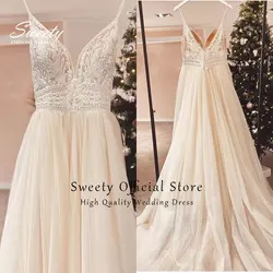 Simple Wedding Dress Organza With Embroidery A-Line Floor Length Ball Gown V-Neck Sleeveless Bride Vestido De Novia Customized