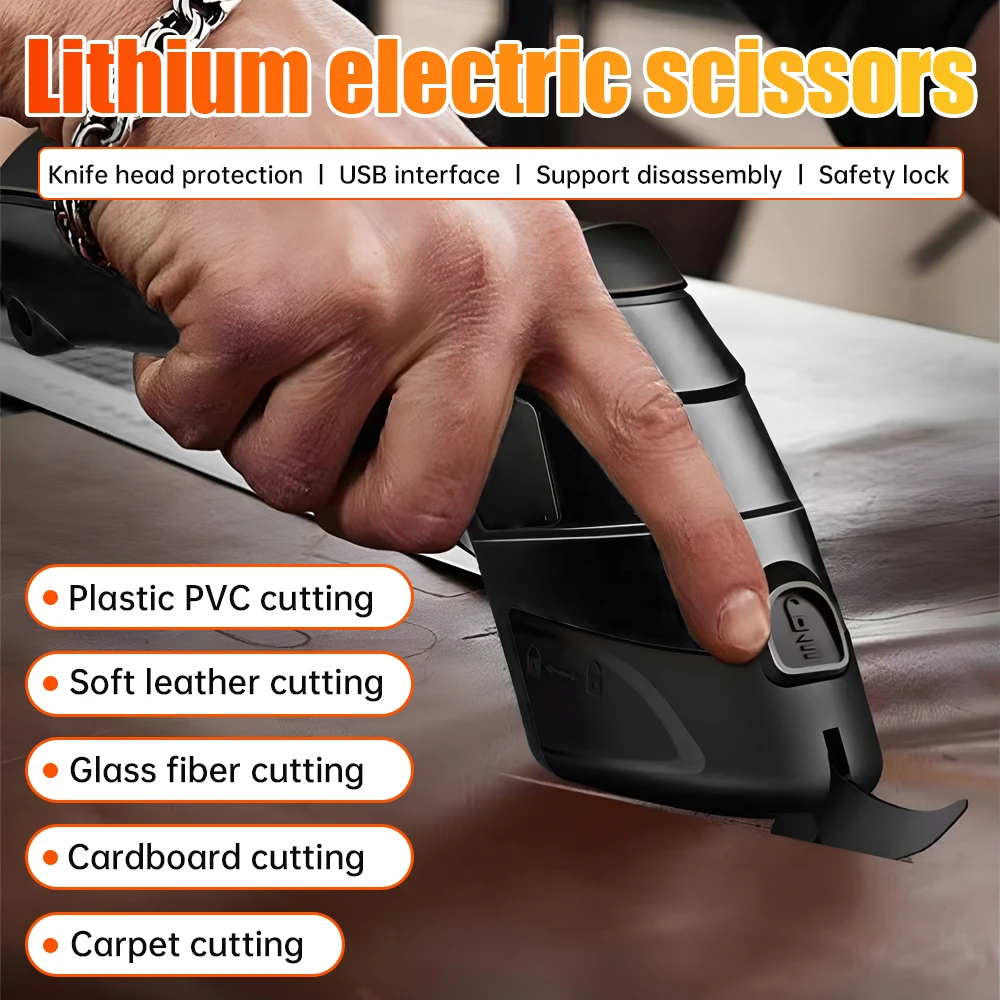 Electric Scissors Cloth Cutting Machine Lithium Charging PVC Leather Sewing Tailor Scissor Tungsten Steel Blade Doubl Blade Tool