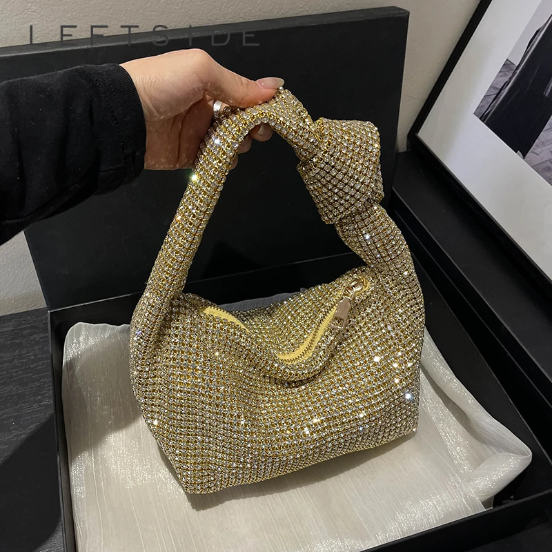 

LEFTSIDE Small Diamonds Design Shoulder Bags for Women 2025 Y2K Fashion Designer Evening Party Hand Bag Handbags and Purses