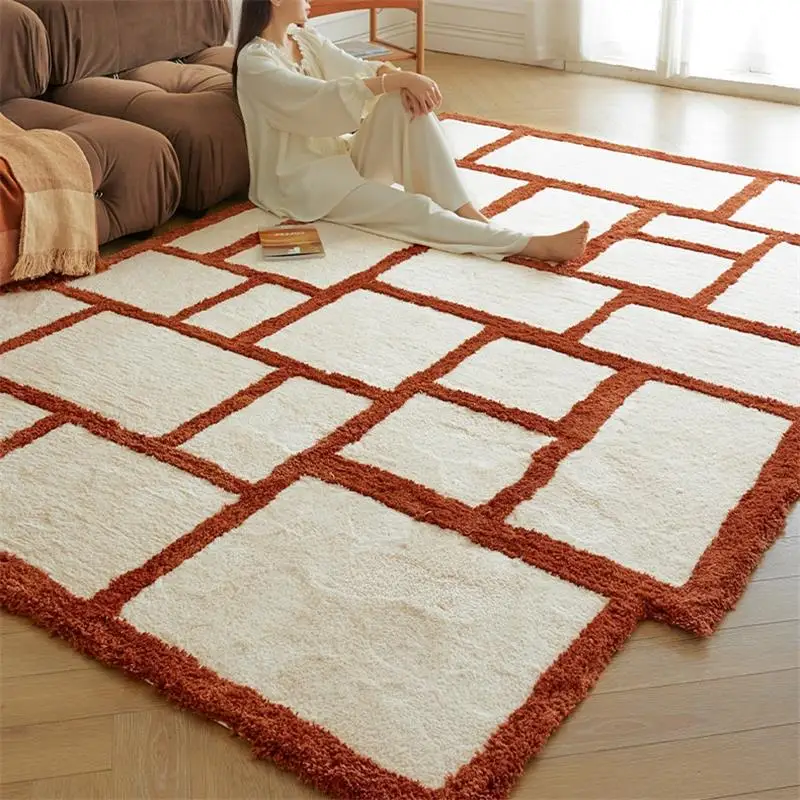 

Irregular Rectangular Grid Carpet For Living Room Creative French Rugs For Bedroom Home Decoration Sofa Tea Table Floor Mat