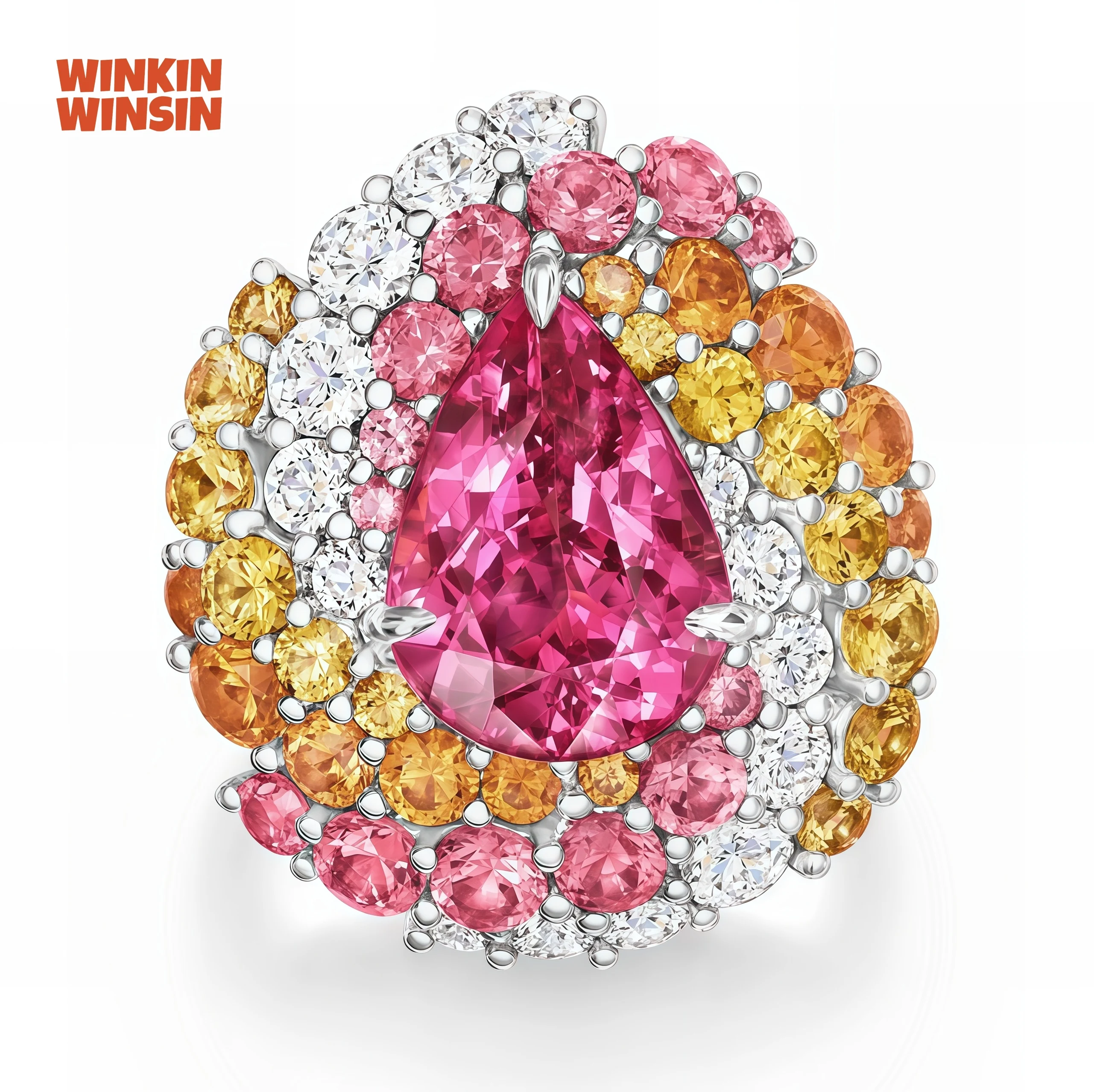 

WINKIN WINSIN Brand Tutti Frutti S 925 Sterling Silver Women Ring Water Droplet Shaped High Carbon Diamond Ring Jewelry