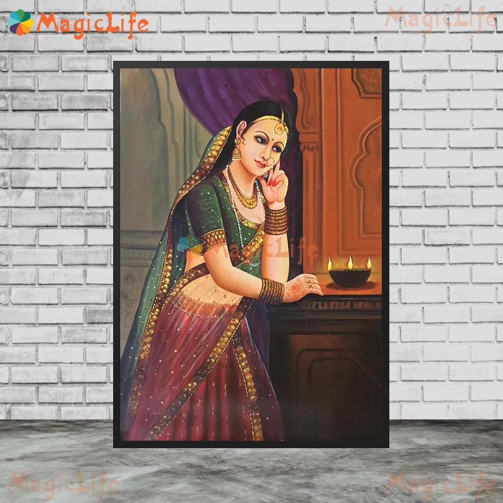 India Rajasthani Princess Ethnic Wall Pictures For Living Room Nordic Poster Wall Art Canvas Painting Home Decor Unframed