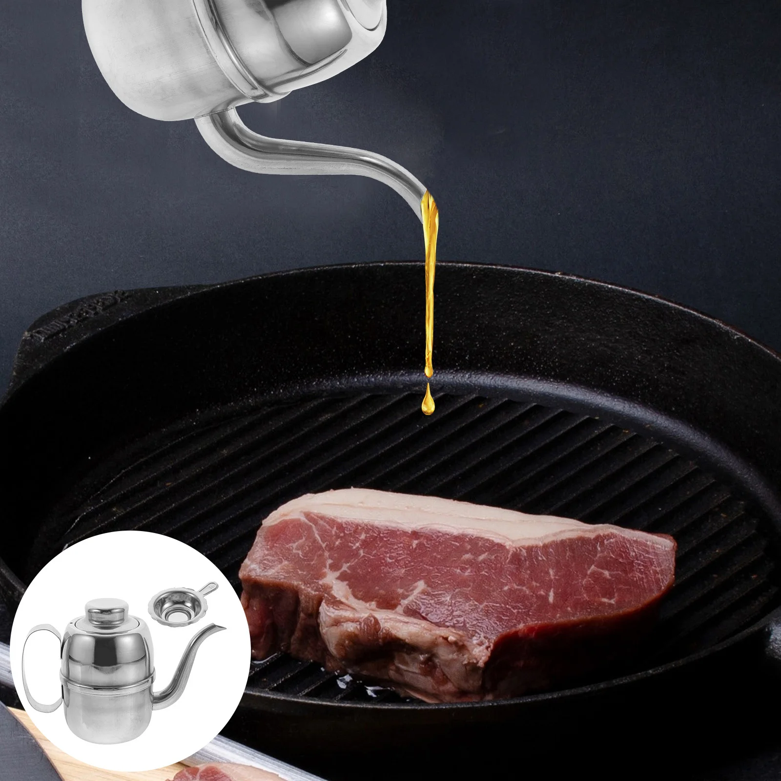 

Oil Container with Filter Stainless Steel Pot Bottle Storage Grease Strainer and