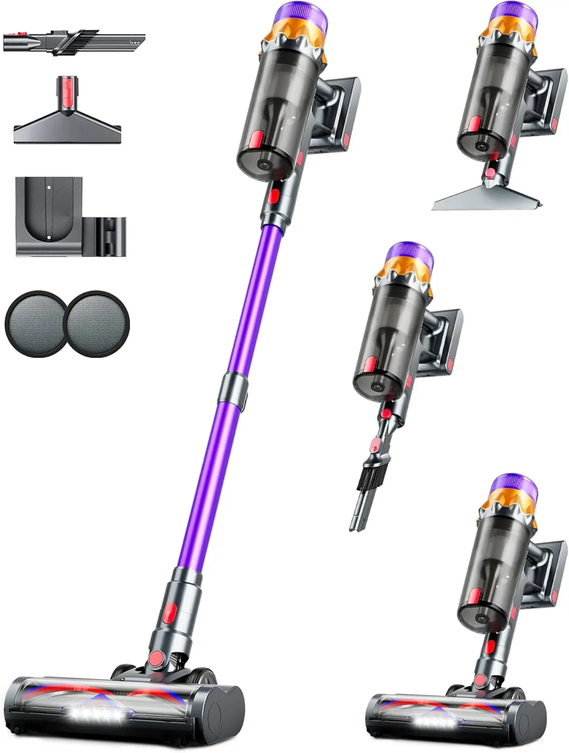 Cordless Vacuum Cleaner, 500W 50KPA 60Mins Vacuum Cleaners for Home, Self-Standing Stick Vacuums with LED Display, Anti