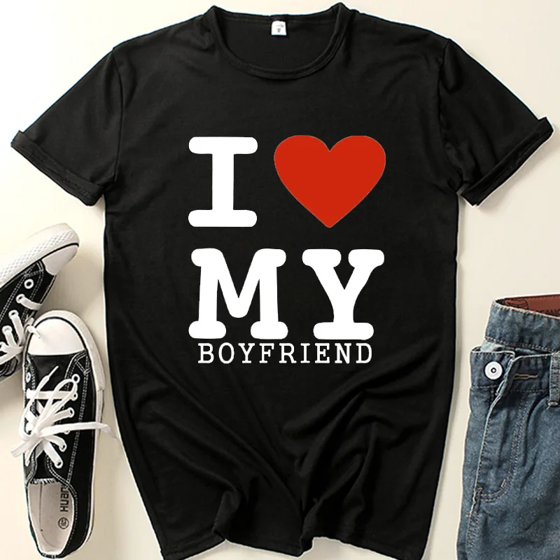 

Love MY Boyfriend Girlfriend Print Couple T Shirt Lovers Short Sleeve O Neck Loose Tshirt Fashion Woman Man Tee Shirt Tops