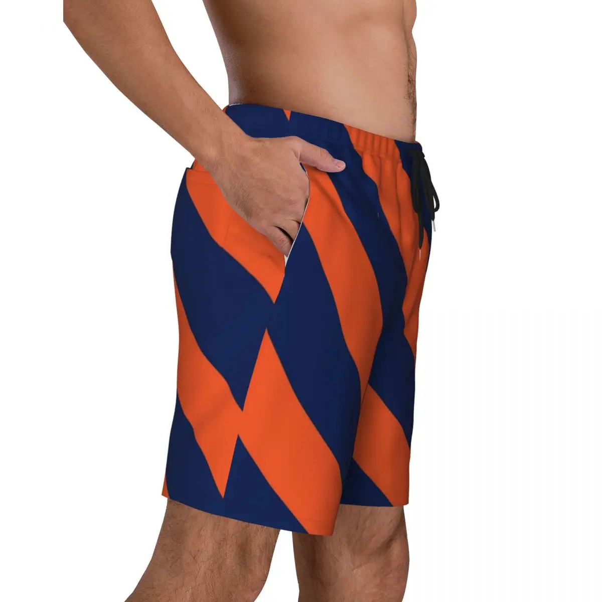 Swimsuits Diagonal Stripes Board Shorts Summer Orange Navy Blue Casual Board Short Pants Male Surfing Comfortable Beach Trunks