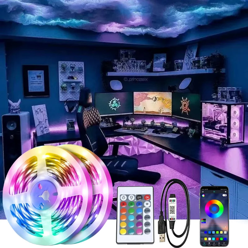 가정용 LED 스트립 조명, USB Tpae 블루투스 RGB 색상, 18 LED 스트립, 침실 장식 5050, 1m, 2m, 3m, 4m, 5m, 10m TV 백라이트