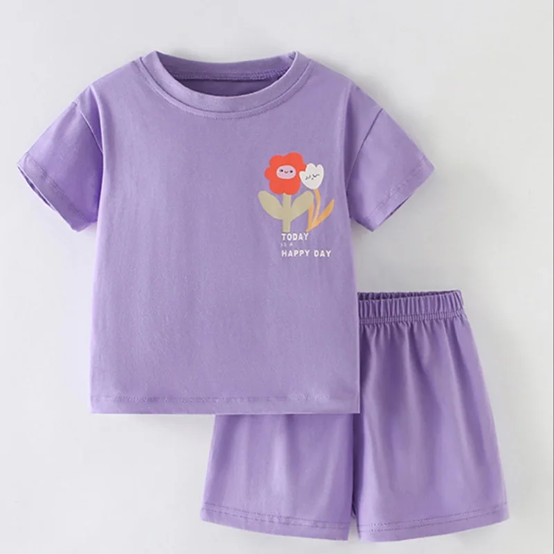 

Летний комплект для девочек: хлопковая дышащая футболка с принтом и свободные шорты, 2 предмета, повседневный спортивный костюм для детей 2-12 лет