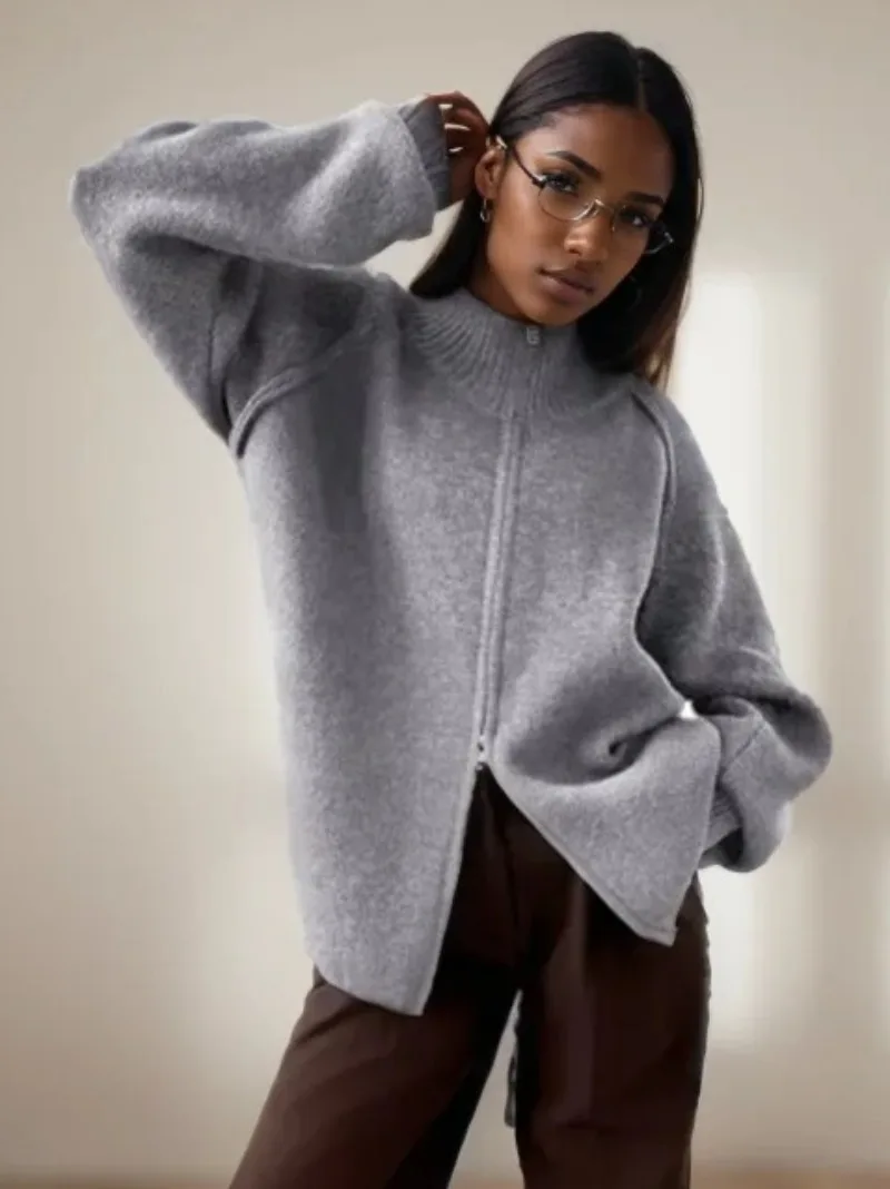 

Autumn Sweater Coats 2025 Winter New Knitted Cardigan Lazy Style Loose Casual Zipper Sweater Jacket for Women Cardigans
