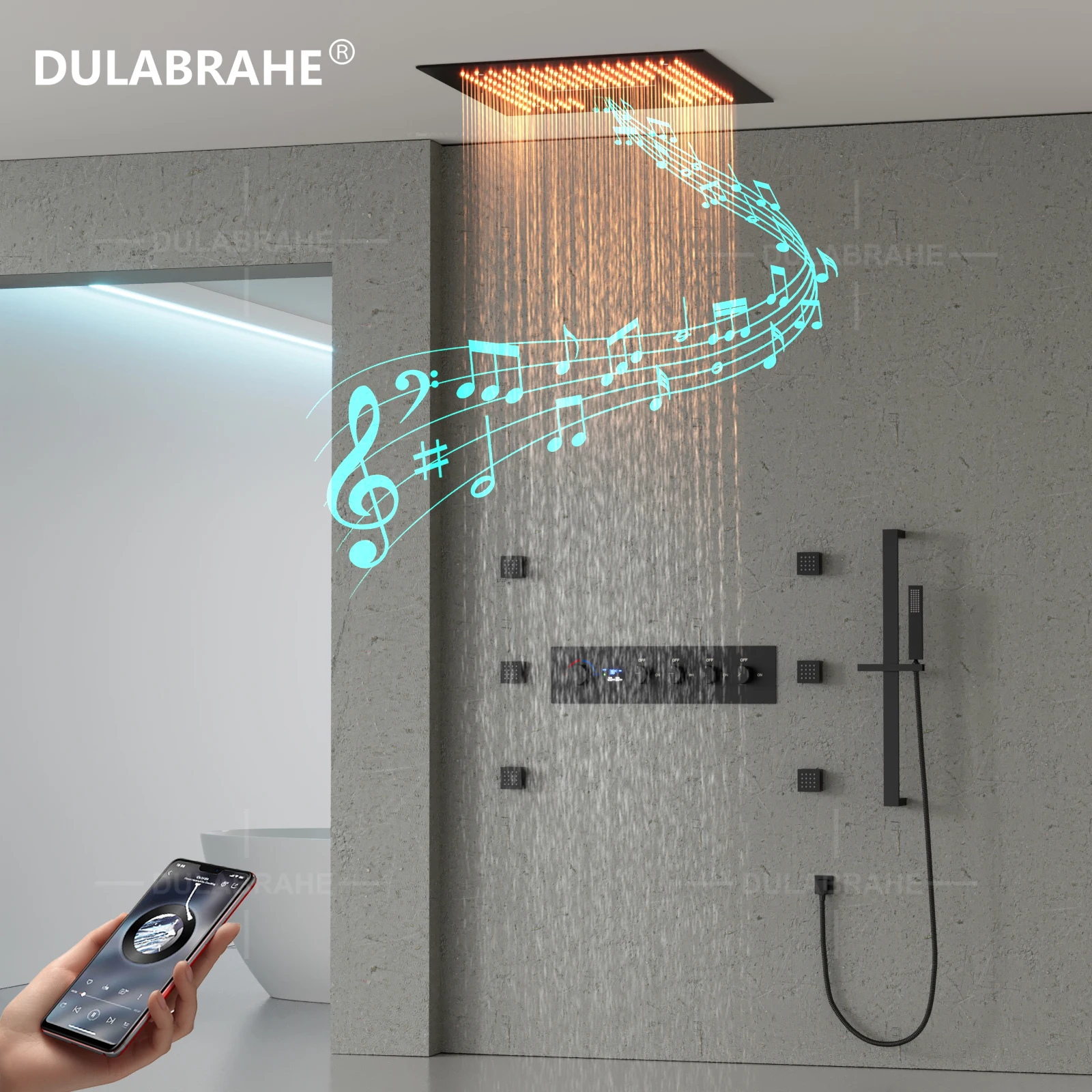 Luxurious Ceiling16inch LED Music Shower Head Bathroom Cold and Hot Digital Display Shower Faucet System