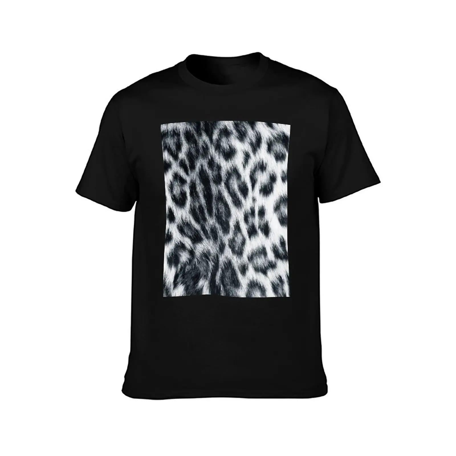 Realistic Snow Leopard Fur Print T-Shirt Big Size Crew Neck T-Shirt