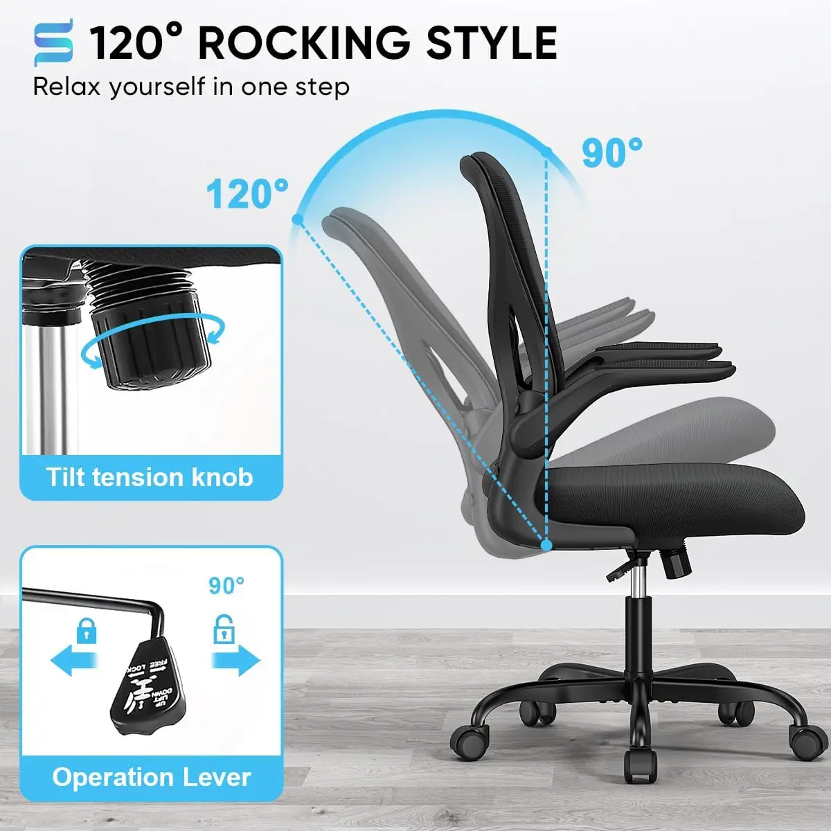 Ergonomic Desk Chair with Padded Flip up Arms and Supportive Lumbar Support, Breathable Mesh with Comfortable Cushion for Office