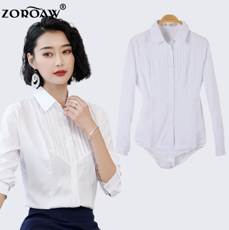 Women\'s Long Sleeve Bodysuit White Color Office Lady Business Work Tops and Blouses Female Jumpsuit Fashion Rompers 5XL 2023