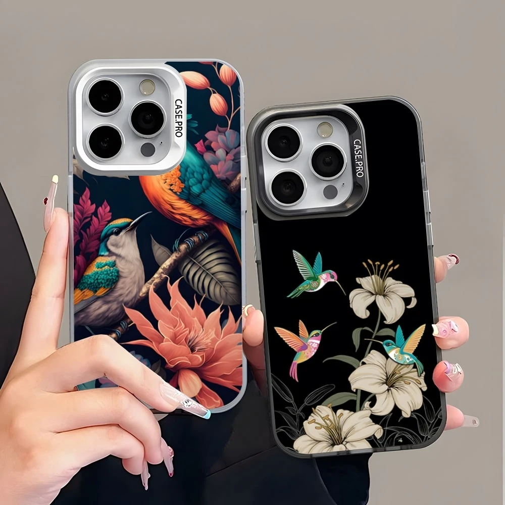 Hummingbird Cell Phone Case Colored Silver Trendy Phone Case For IPhone 16 15 14 13 12 Pro Max 11 2024 Fashion Couple