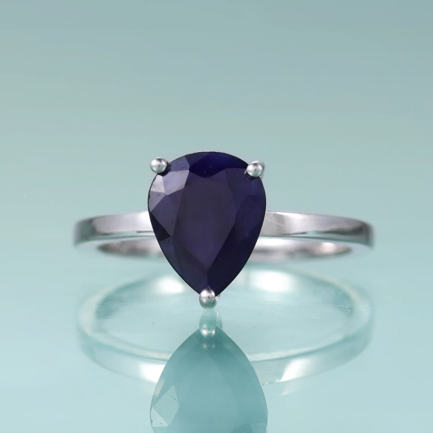 GEM\'S BALLET Pear Shape Blue Sapphire Solitaire Engagement Ring Women Yellow Gold Ring in 925 Sterling Silver Gift For Her