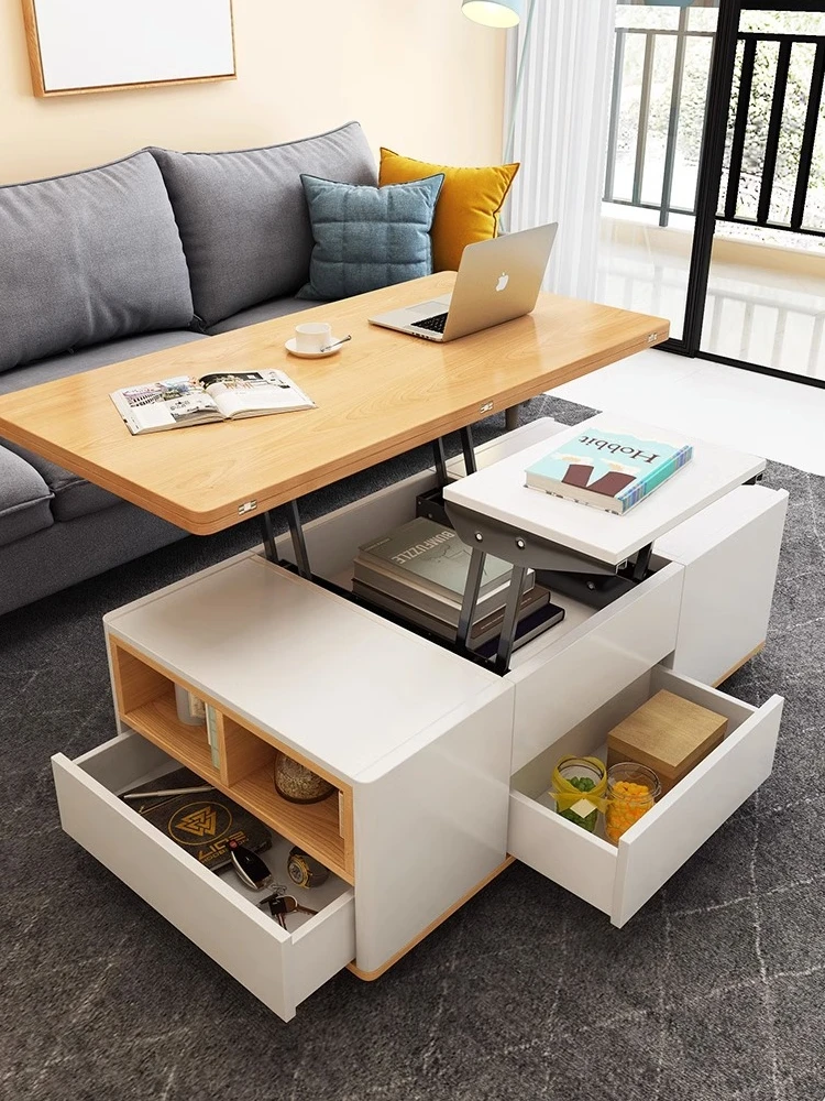 Nordic Elevated Tea Table Transforms into a Dining Table, Dual Use, One Piece Folding and Stretching Small Unit Dining Table