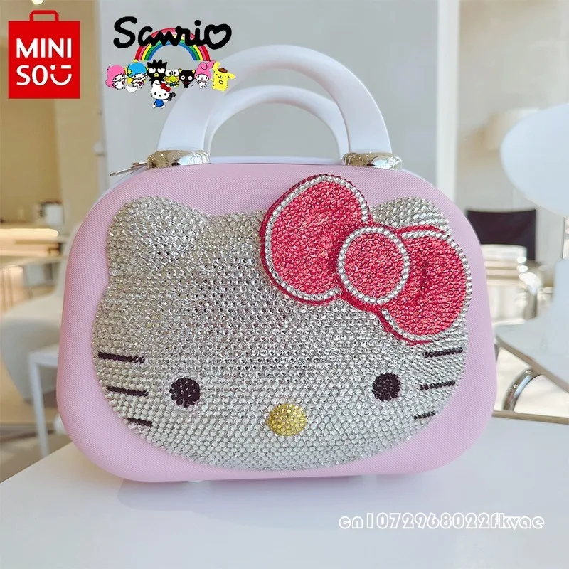 

Miniso Hello Kitty New Girl Makeup Bag Fashionable High Quality Diamond Inlaid Portable Storage Box Business Travel Handbag