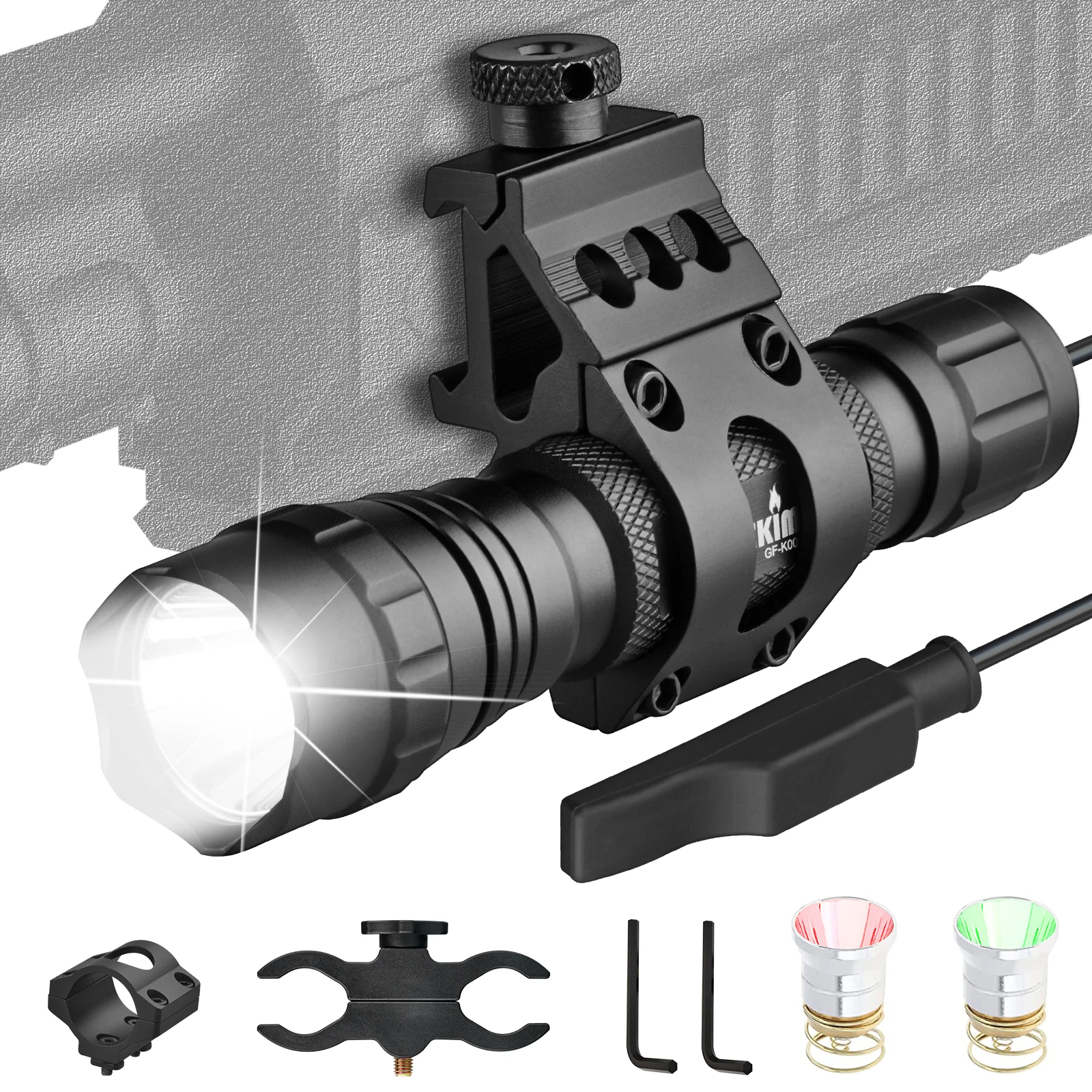 

GF-K001 Powerful Rechargeable LED Flashlight Red Light Green Light White Light Hunting Flashlight Tactical Light