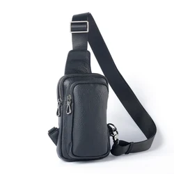 Fashion business black genuine leather cowhide men's waist bag simple carry-on men's leather backpack chest bag