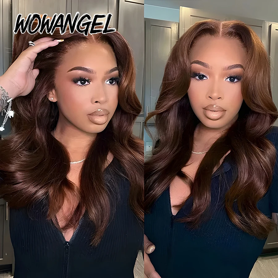 Wow Angel 5x5 HD Lace Closure Perücken Schokoladenbraun Body Wave Echthaarperücken Hautähnliche Klebefreie Perücken für Frauen Fertig zum Tragen – Detail 6