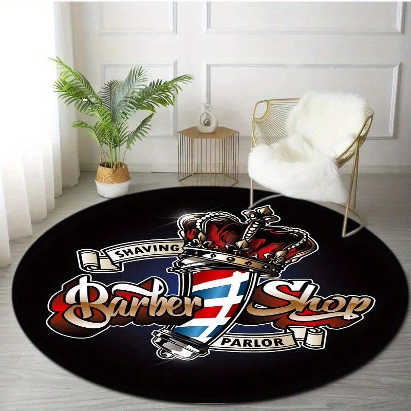 

Круглый коврик в стиле парикмахерской, подходит для офиса и использования в помещении - моющийся, декоративный коврик с дизайном неоновой короны.