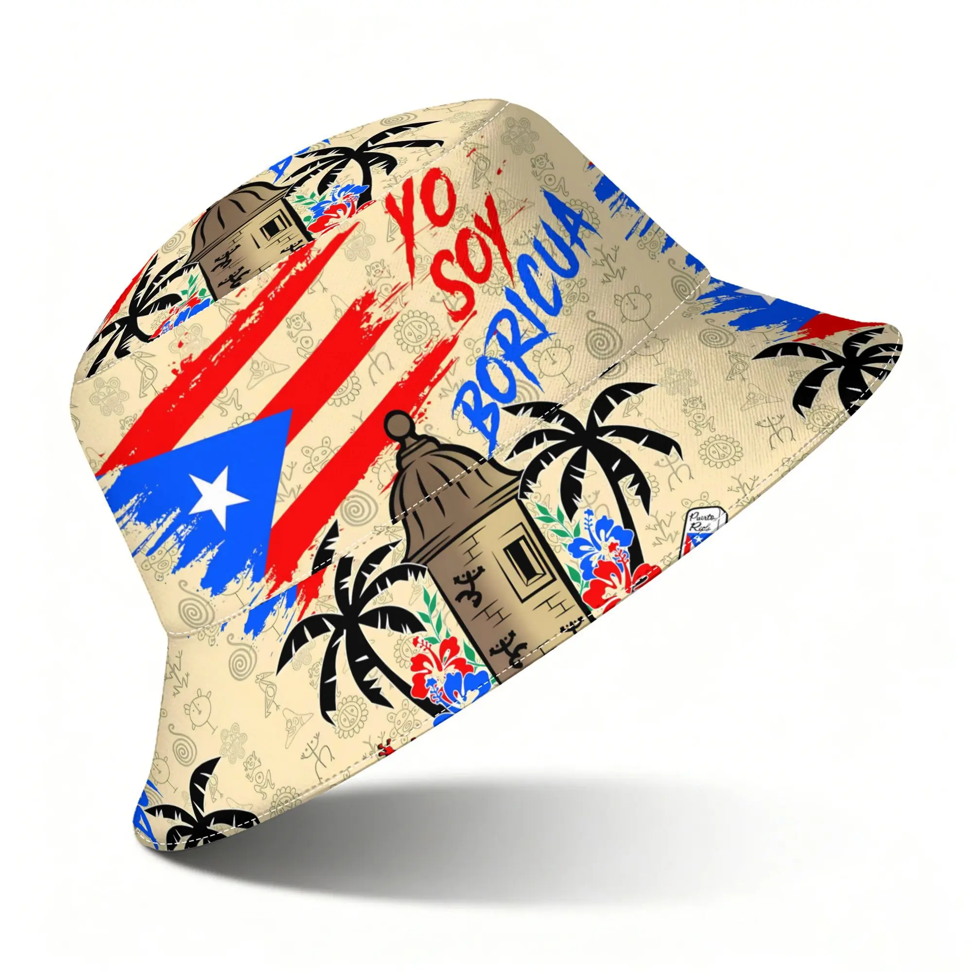 Custom 2D Print Design Puerto Rico Fashion Outdoor Bucket Hat Unisex Outdoor Street Hip-Hop Beach Cap