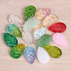 10pcs Leaf Shape 18x11mm Handmade Foil Lampwork Glass Loose Pendants Beads for Jewelry Making DIY Crafts Findings
