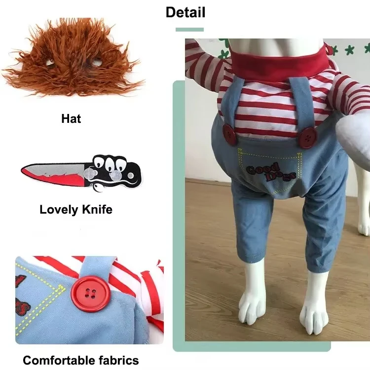 Abito da trasformazione Festival Coltello divertente che tiene vestiti per cani Abito da gatto in piedi Pet Dress Up Costume Abbigliamento Cowl Natale