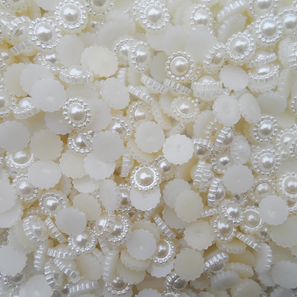 tiki 50pcs lot 14x14MM fine quality white sunflower Semicircle ball shape Simulated pearl beads accessories