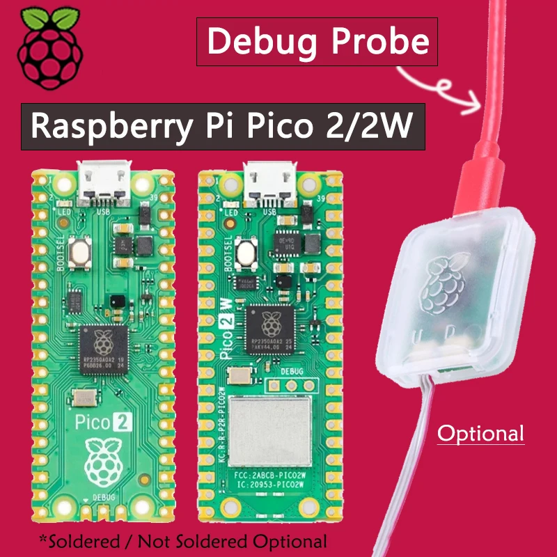 

Raspberry Pi Pico 2 RP2350/ Pico 2W /Дополнительный отладочный пронг-пробник (опционально), паянный/непаянный, 520 КБ 150 МГц, Arm Cortex-M33, открытый исходный код RISC-V