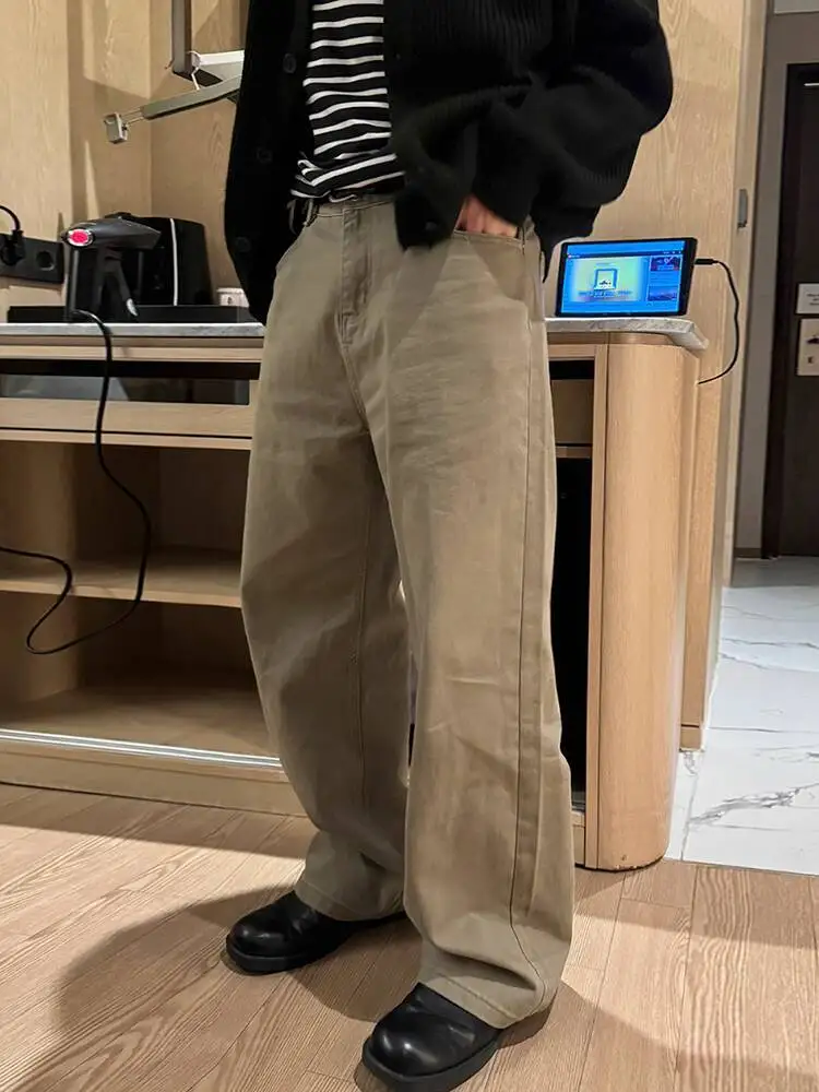 

SYUHGFA, корейский стиль, осень 2021, уличные мужские джинсовые брюки, однотонные повседневные джинсы, прямые свободные мужские брюки с широкими штанинами