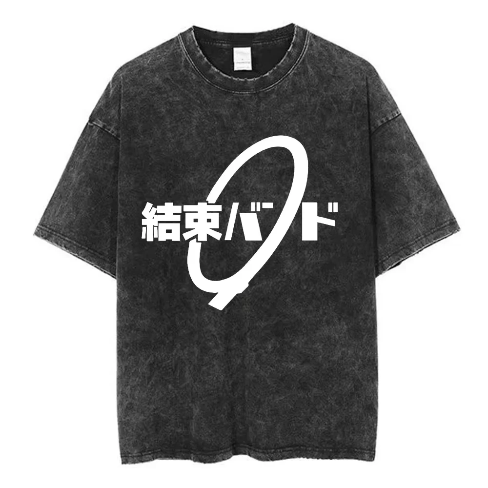 Anime Bocchi The Rock Graphic Print T-shirt Hitori Gotoh Fashion Vintage Washed Men Women Oversized O-neck Cotton Summer New Tee