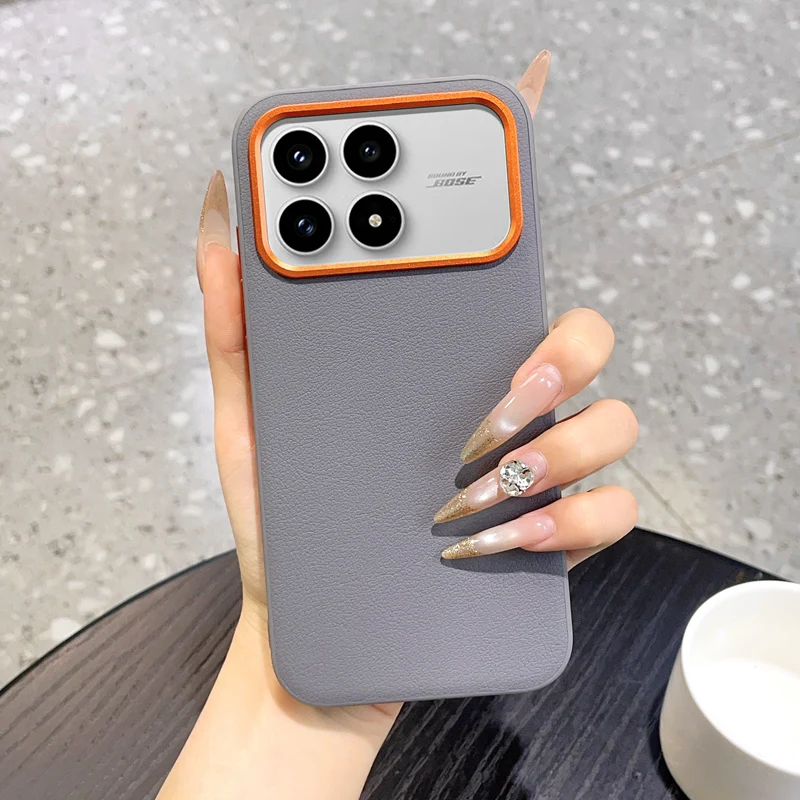 Fashion Phone Case For XiaoMi POCO F8 Pro F8 Ultra Vegan Leather PC Hard Shell Protective Solid Color Back Cover