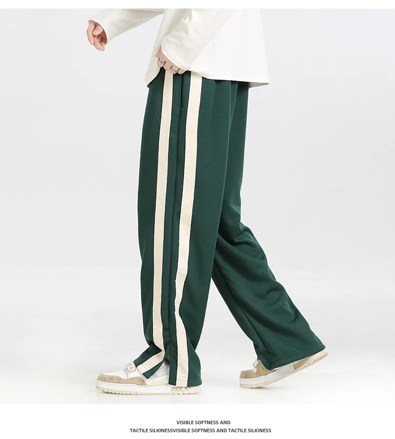 Men\'s Striped Slit Pants Spring Autumn Straight Wide Leg Trousers High Street Loose Casual Trousers 2023 Fashion Men Clothing