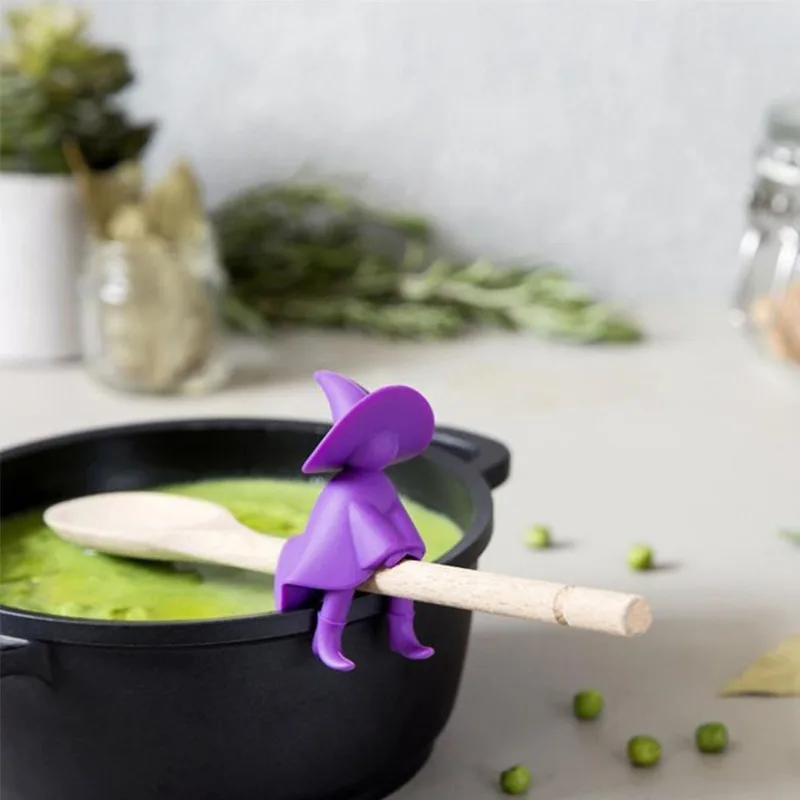 Kitchen Utensils Silicone Tools Flying Wizard Shape Pot Lid Spill-proof Raised Spoon Holder