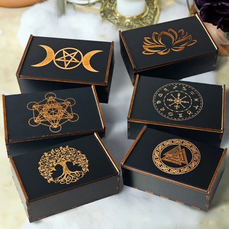 Tarots Cards Storage Box Portable Cards Container Astrology Trinkets Box Organizers Exquisite Pattern Storage Box