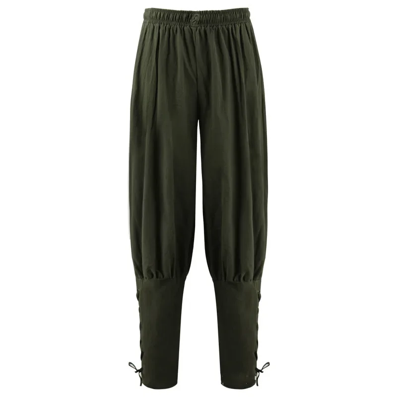 زي القراصنة من عصر النهضة في العصور الوسطى للرجال والنساء ، فارس القرع ، فارس ، بنطلون فايكنغ ، بنطلون برباط برباط للكاحل ، ملابس كتان