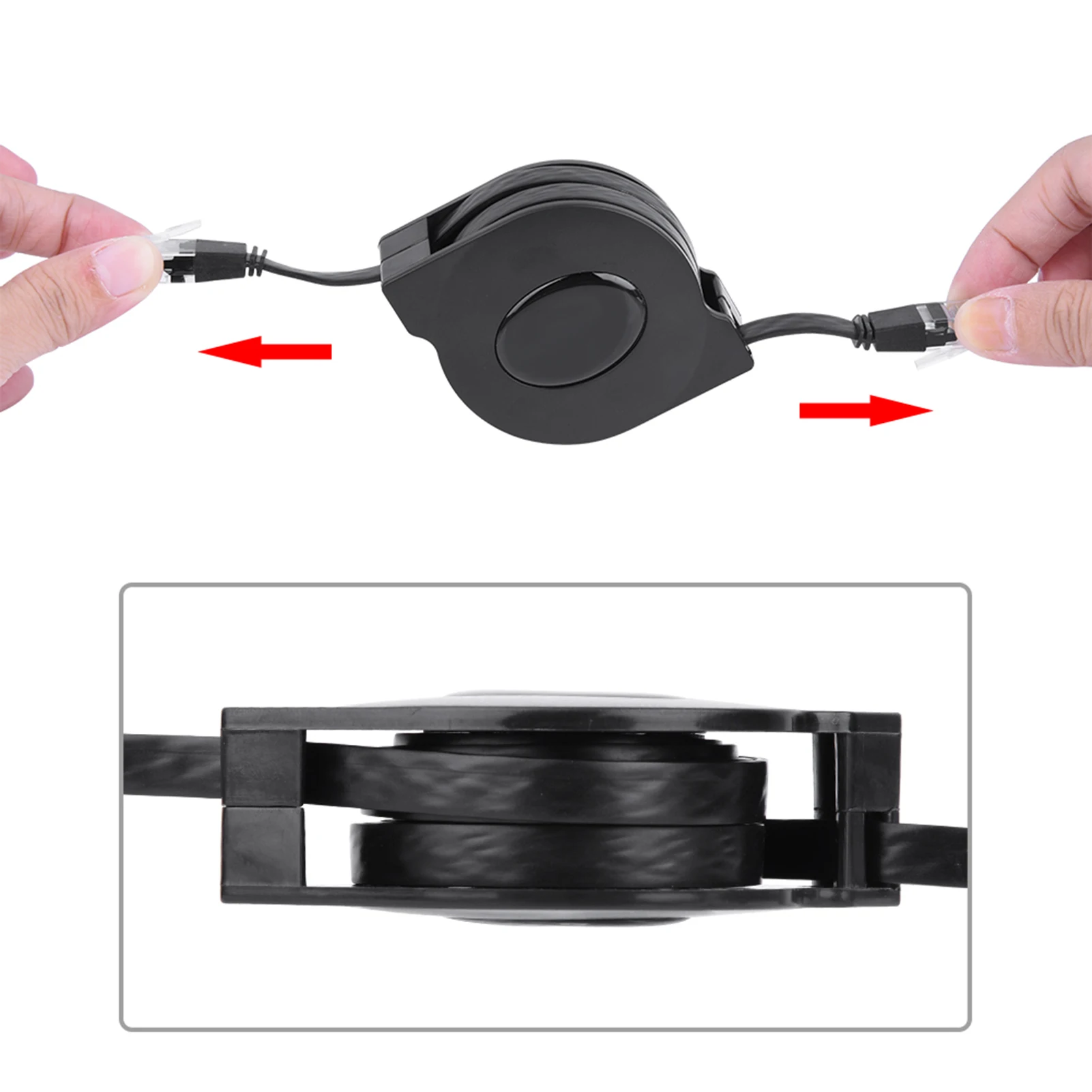 New 1m/2m Adjustable Retractable CAT6 RJ45 Lan Network Cable Cord Black CAT6 RJ45 Network Cable
