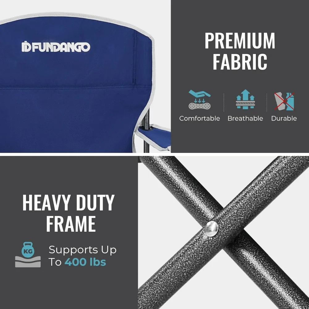 كرسي تخييم قابل للطي من FUNDANGO مع طاولة، عبوة من كراسي مبطنة خارجية شديدة التحمل للبالغين مع حاملات أكواب
